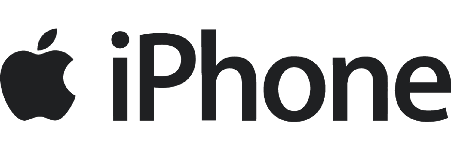 Black and gray Apple logo with the word "iPhone" in black text.