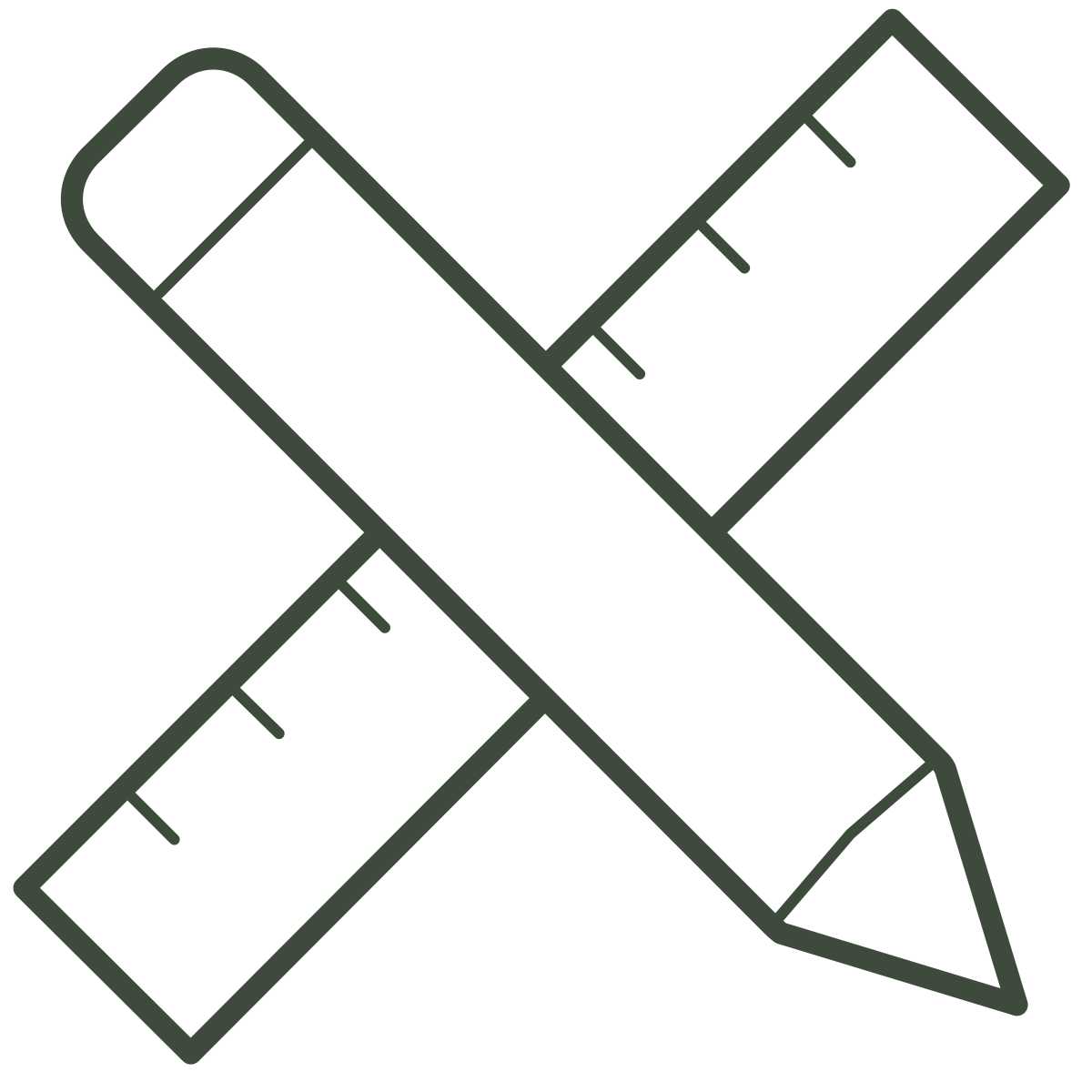 Illustration of a pencil and a ruler crossed over each other.
