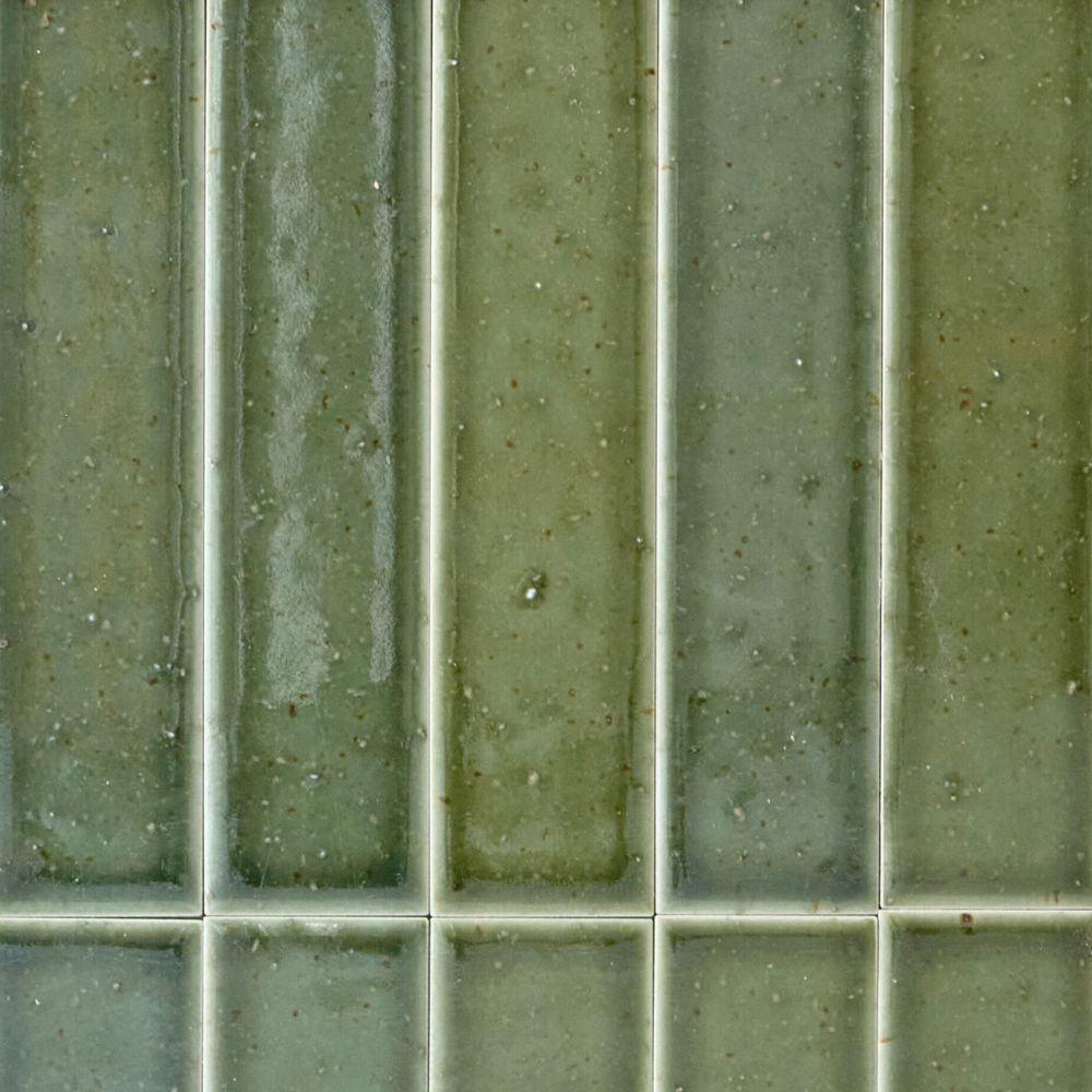 Osaka Olive Green Speckle Japanese Hand Glazed Large Finger Mosaics 45x195mm