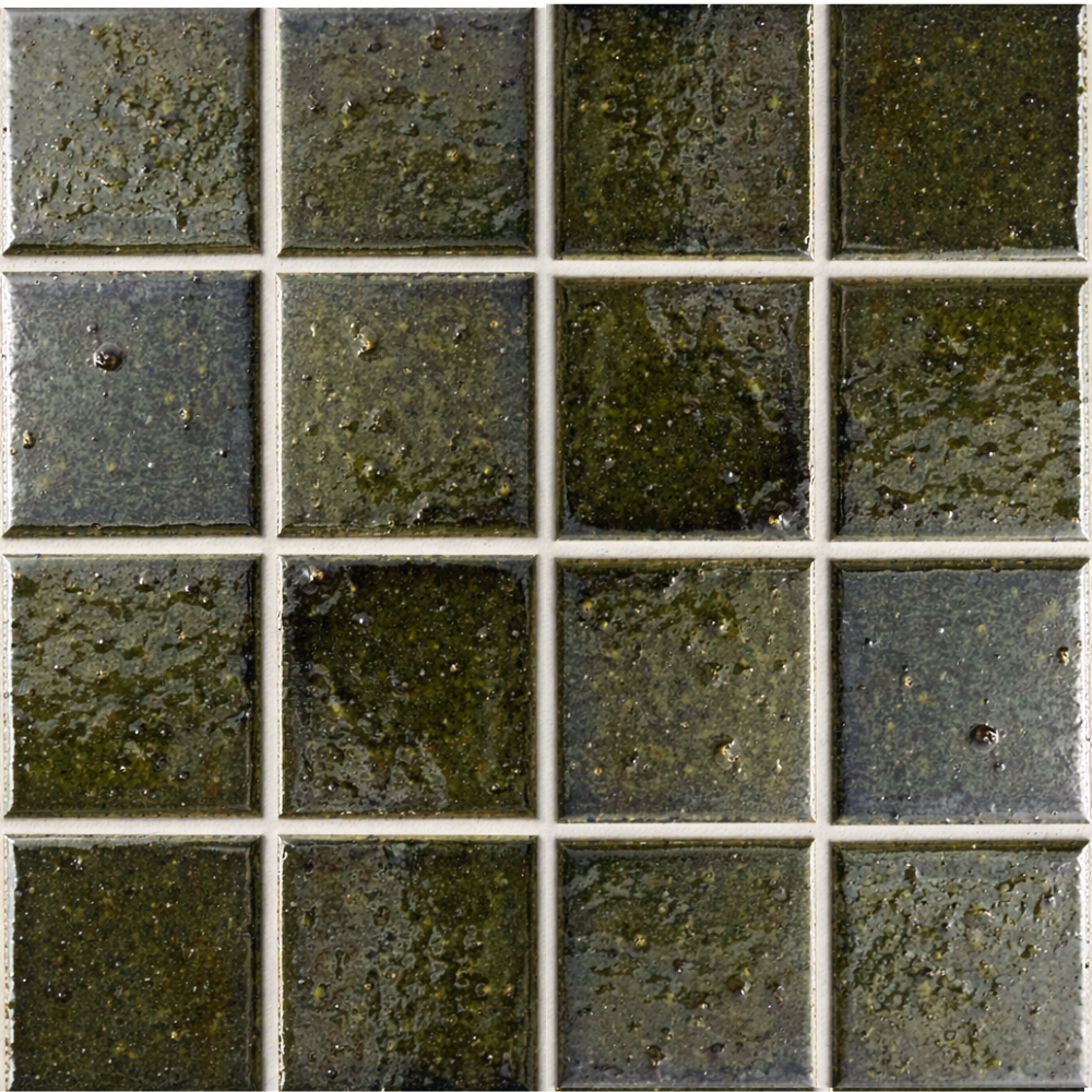 Hatsu Square Oribe Green Japanese Hand Crafted Mosaics 72x72mm