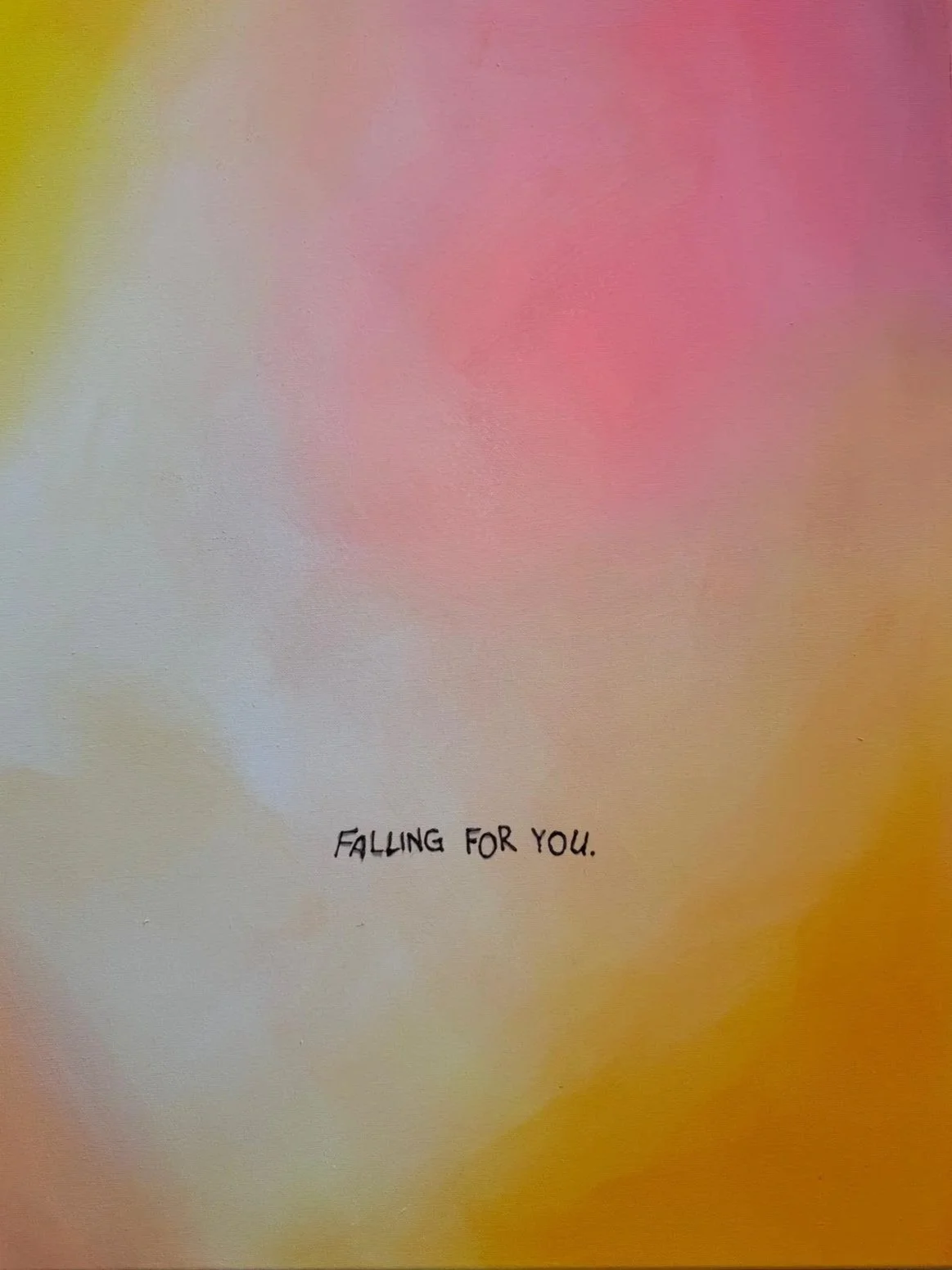 Hintergrund mit weichen Farbverläufen in Pink, Gelb, Blau und Weiß, mit dem Text "Falling for you" in der Mitte.