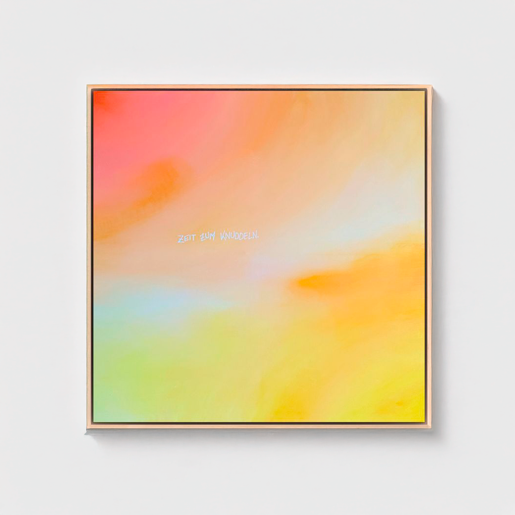 Abstraktes Kunstwerk mit Pastellfarben und dem Text 'Zeit zum Träumen' in der Mitte.