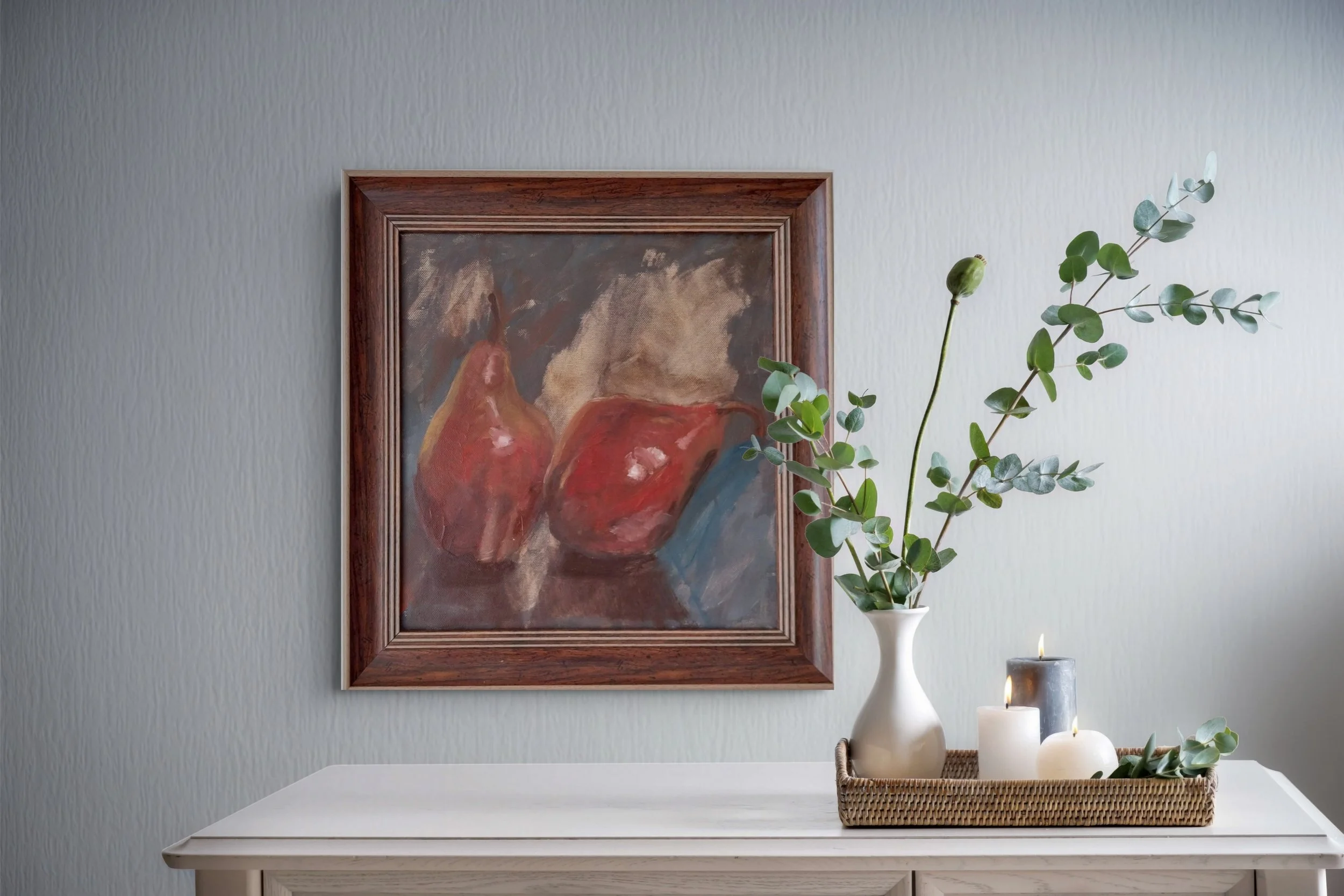 Red Pears on Blue