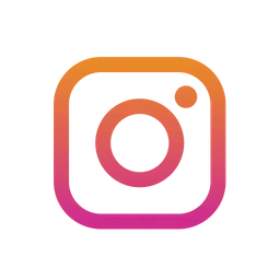 Instagram logo with a stylized camera icon in orange, pink, red, and purple gradients.