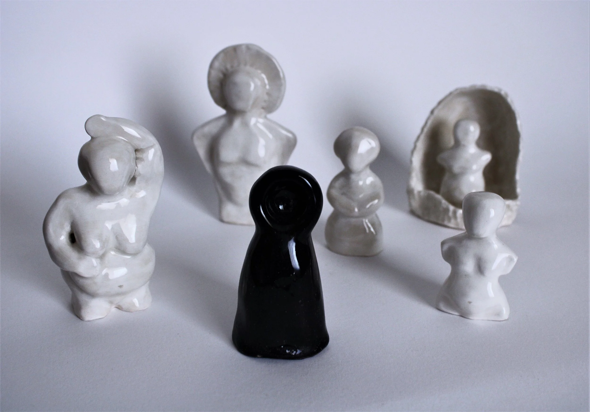 Replacement Mother Figures is a series of ceramic figurines that confront the idea of growing up with an absent, neglectful mother and the way that we find our role models in other people when we have to.

This piece is a deeply personal reflection o