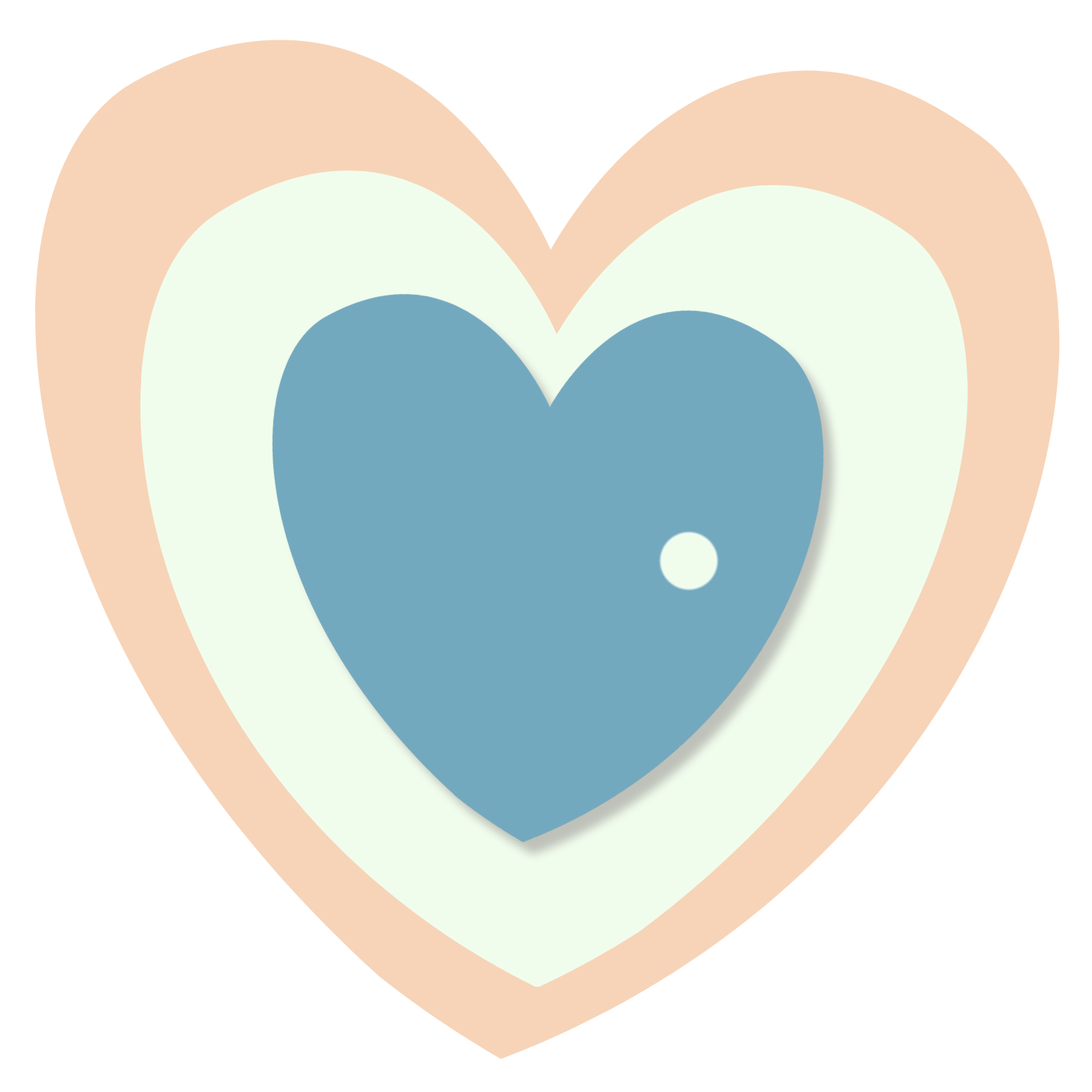 A heart-shaped graphic with multiple layers in shades of blue, white, and peach.