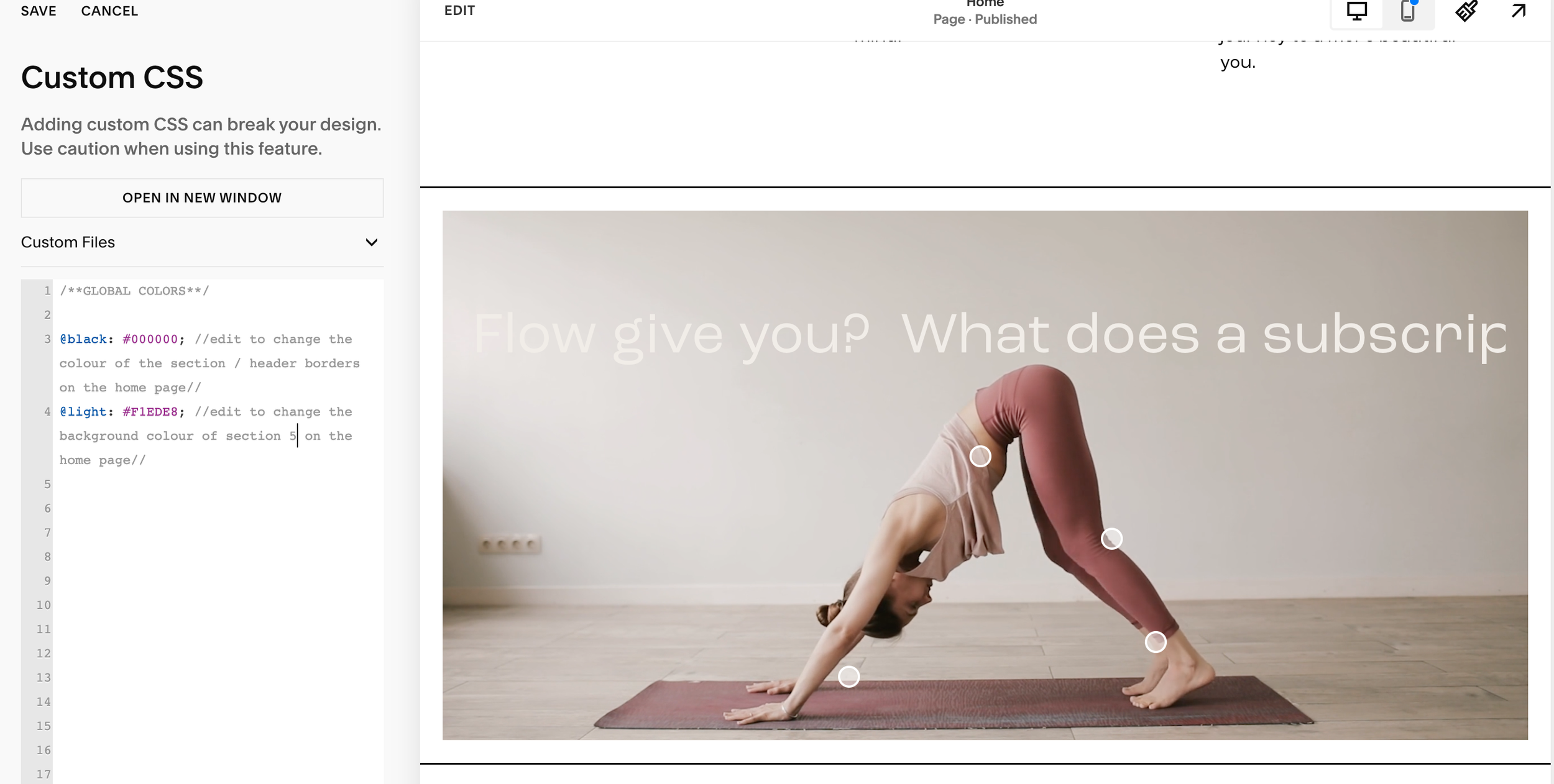 A woman doing a yoga pose in a yoga studio, with a light background and a text overlay that reads, 'Flow give you? What does a subscribe'.