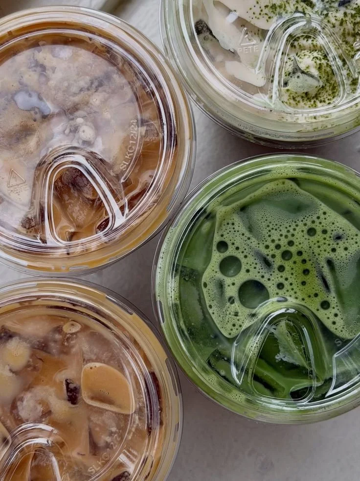 Omaha coffee cart set up with lattes and matcha