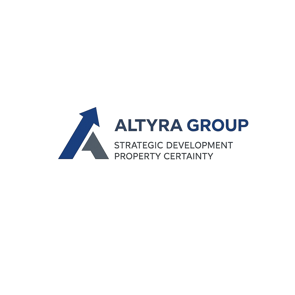 Logo for ALTYRA GROUP with an upward arrow and the words "Strategic Development Property Certainty" underneath.