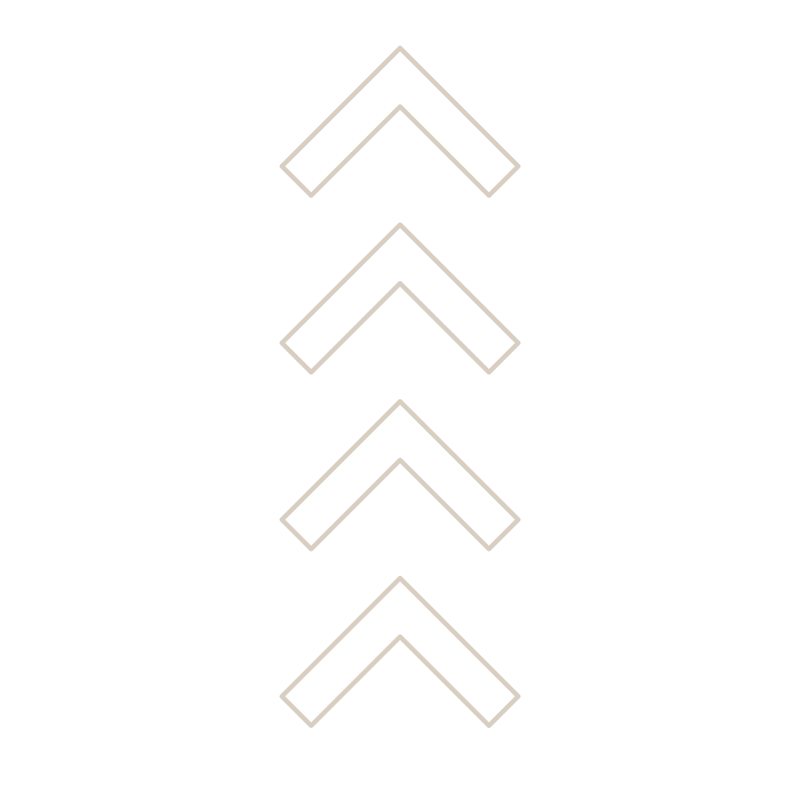 A graphic design featuring five white outlined chevrons pointing upward, arranged vertically on a black background.