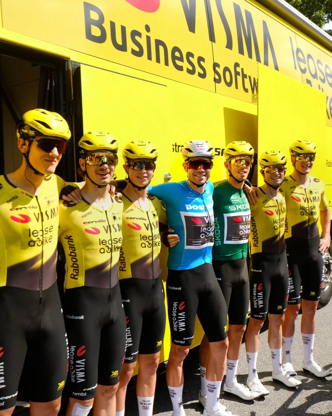 Ashlin Barry and Wout Van Aert at the 2026 Tour of Denmark.  Ashlin and team visma lease a bike  help Wout Van Aert win three stages and the overall and the  green points jersey.