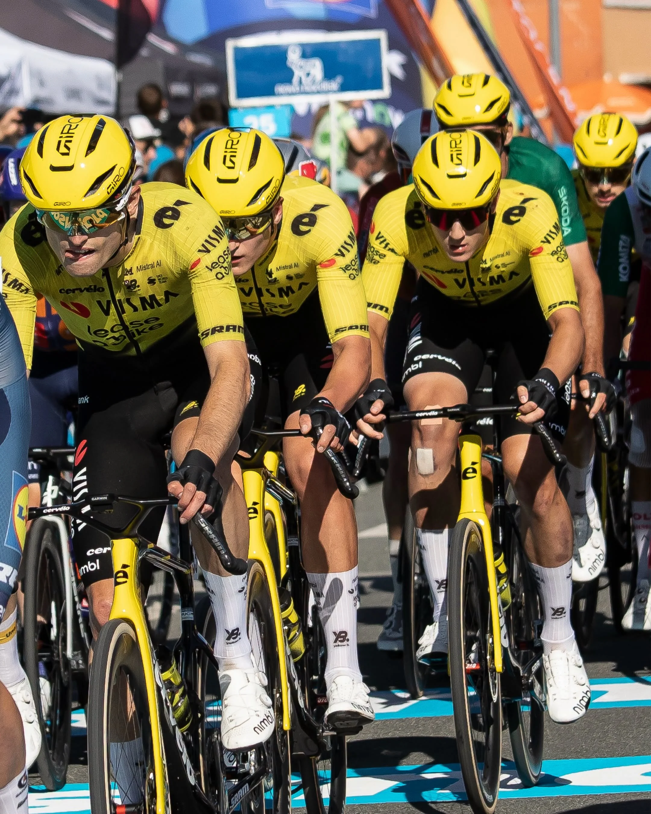 Ashlin Barry and Wout Van Aert at the 2026 Tour of Denmark.  Ashlin and team visma lease a bike  help Wout Van Aert win three stages and the overall and the green points jersey.