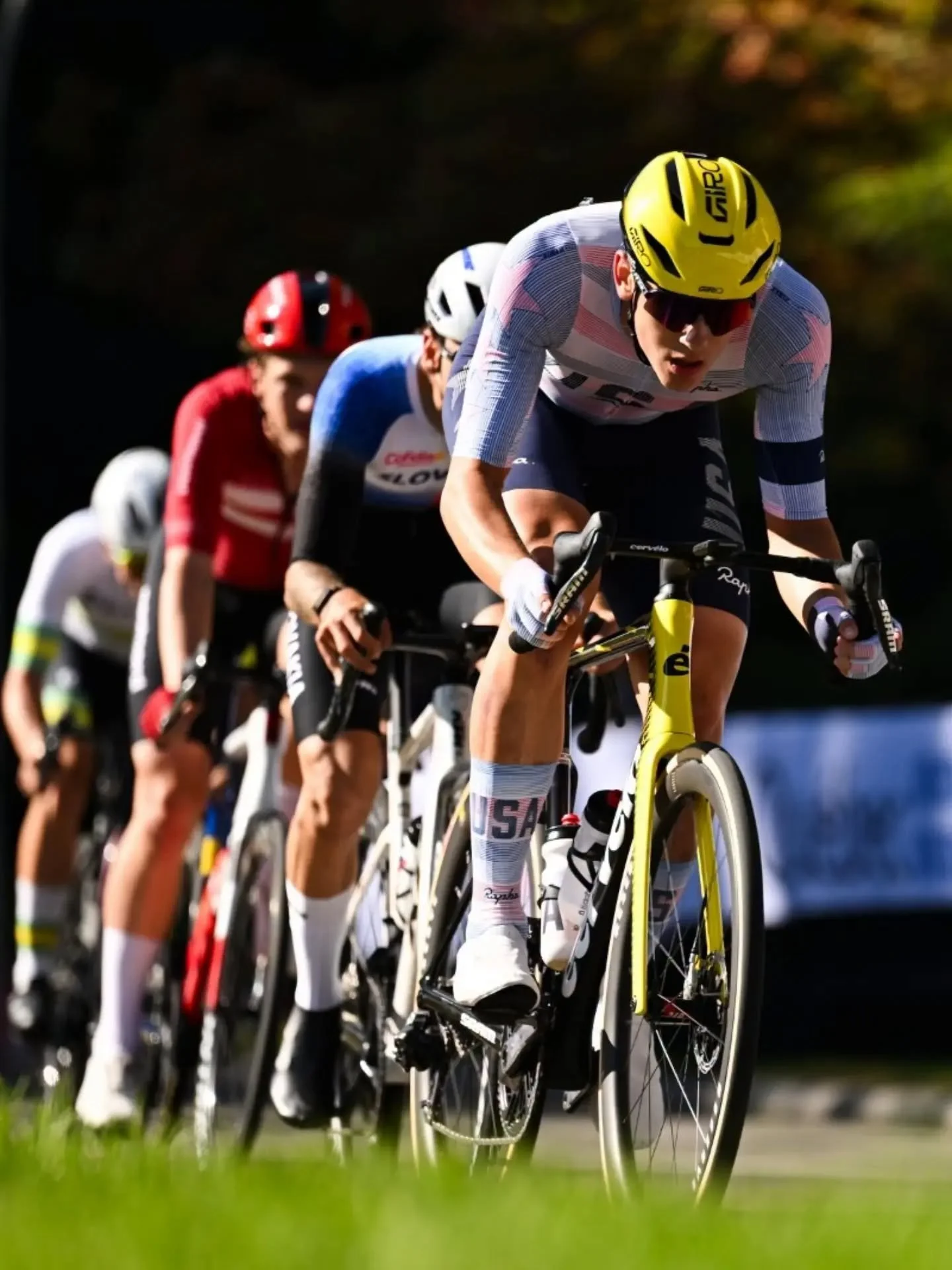 Ashlin Barry in the breakaway at the UCI U23 World Cycling Championships, Montreal, Quebec, Canada. USA Cycling