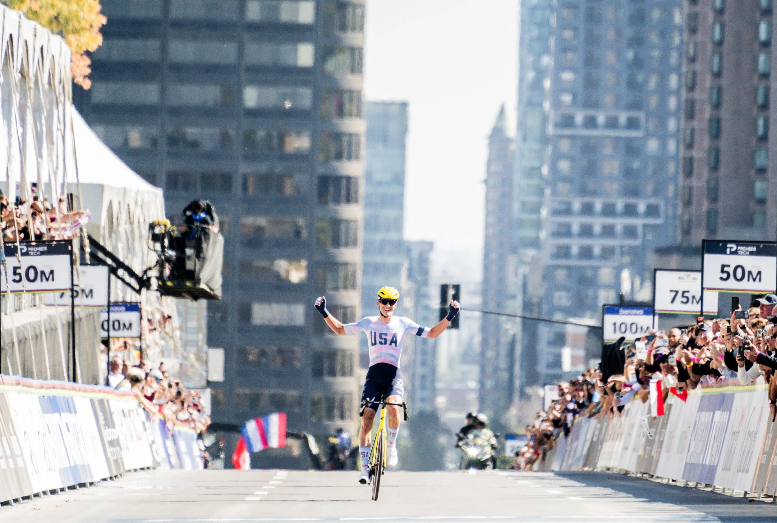 Ashlin Barry, United States National Cycling Team, won the 2026 U23 UCI world road race championships in Montreal, Quebec, Canada.  Photo by James Starrt
