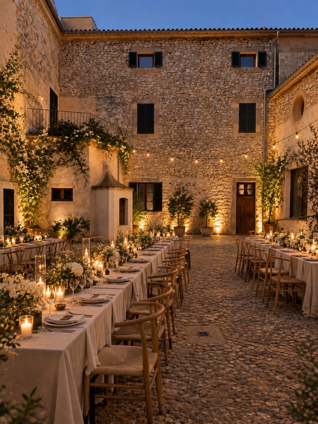 Elegant gedeckter Tisch bei einer Hochzeit auf Mallorca