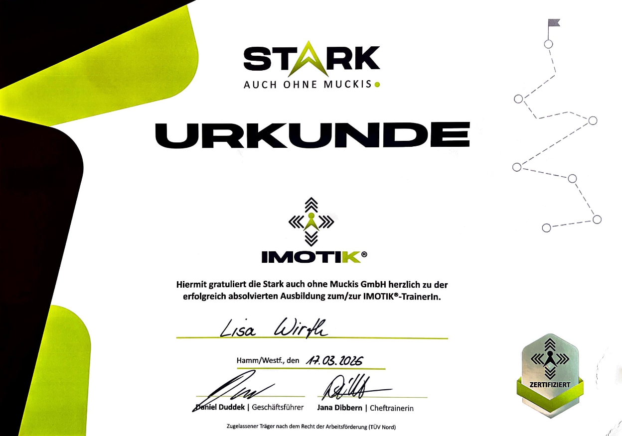 IMOTIK® Zertifikat Stark auch ohne Muckis — Lisa Wirth