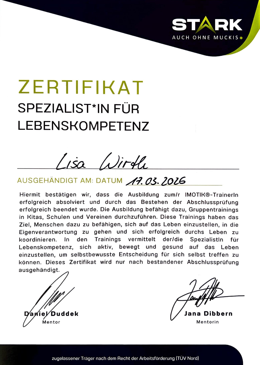 IMOTIK® Zertifikat Spezialistin Lebenskompetenz — Lisa Wirth