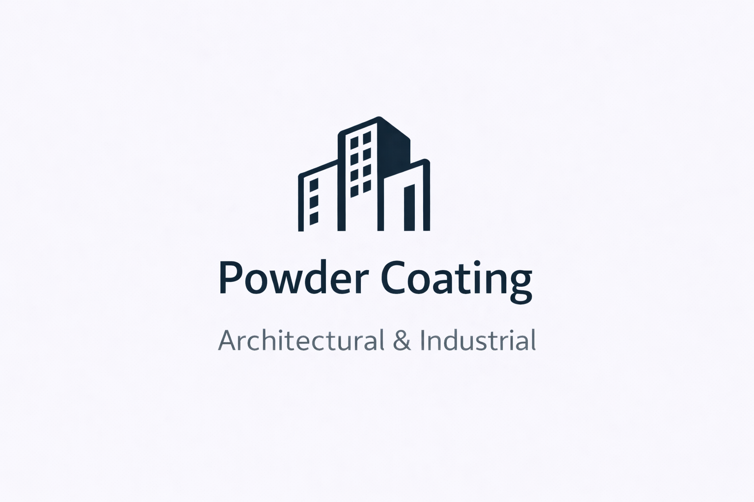 Logo featuring a stylized cityscape with buildings and the text "Powder Coating Architectural & Industrial"