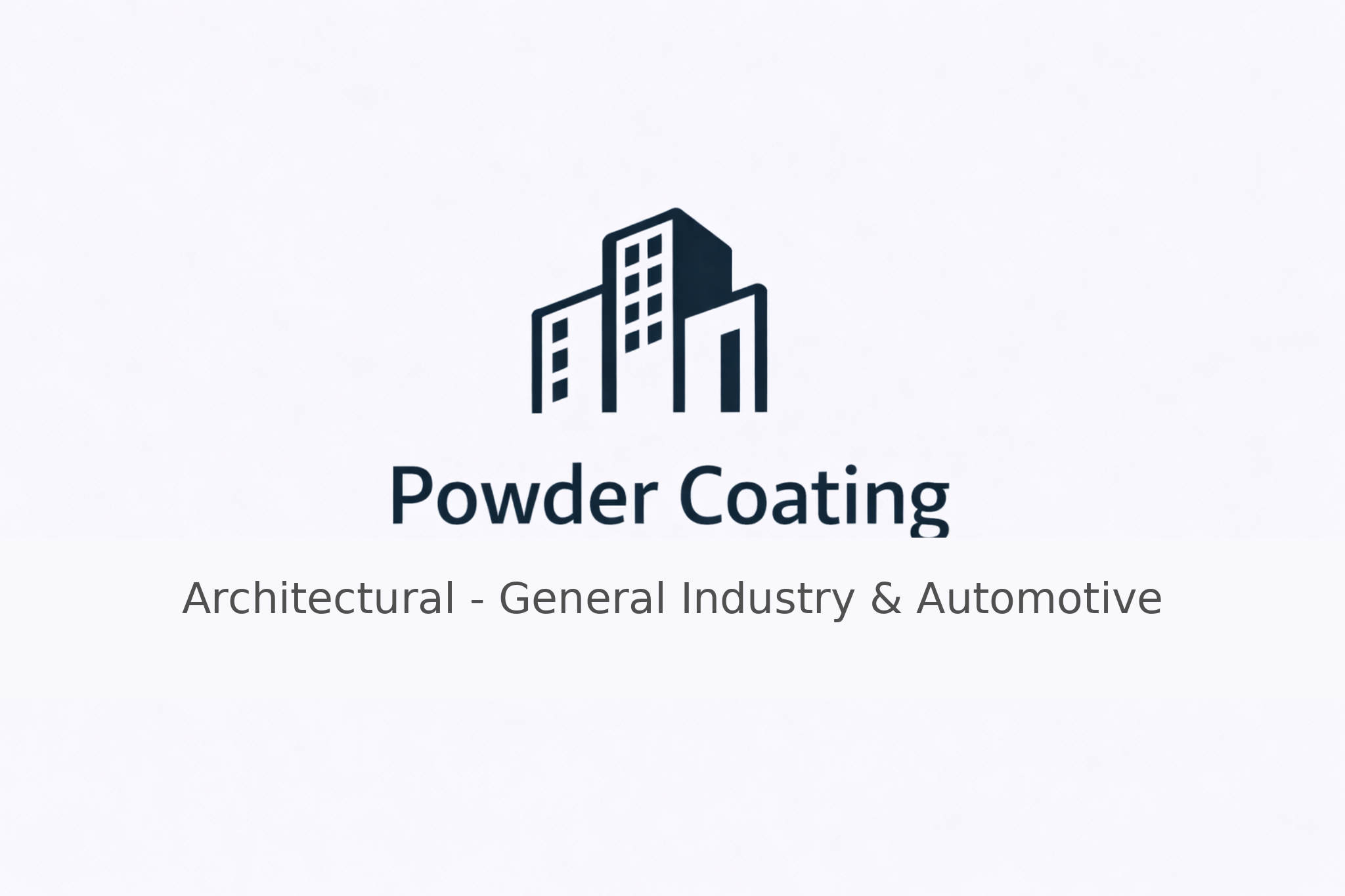 Logo of a building with the text 'Powder Coating' and the subtitle 'Architectural - General Industry & Automotive'.