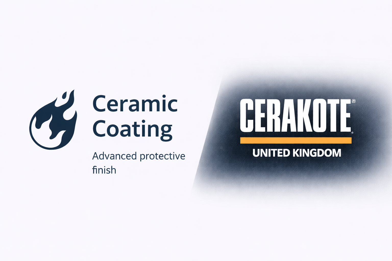 Ceramic coating advertisement with logo, flames icon, and text promoting advanced protective finish for Cerakote in the United Kingdom.