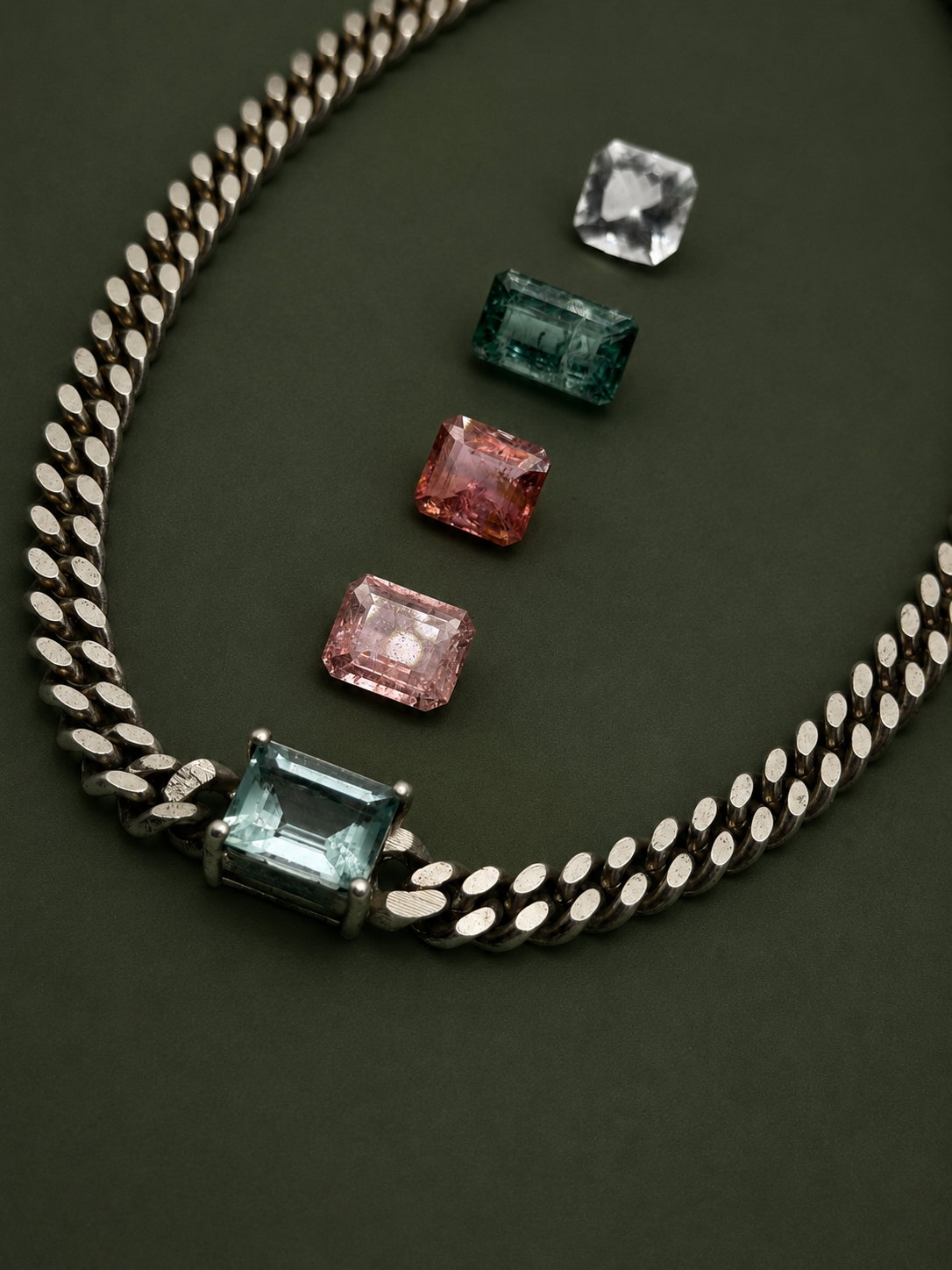 Cuban Chain with Stone (Aquamarine)