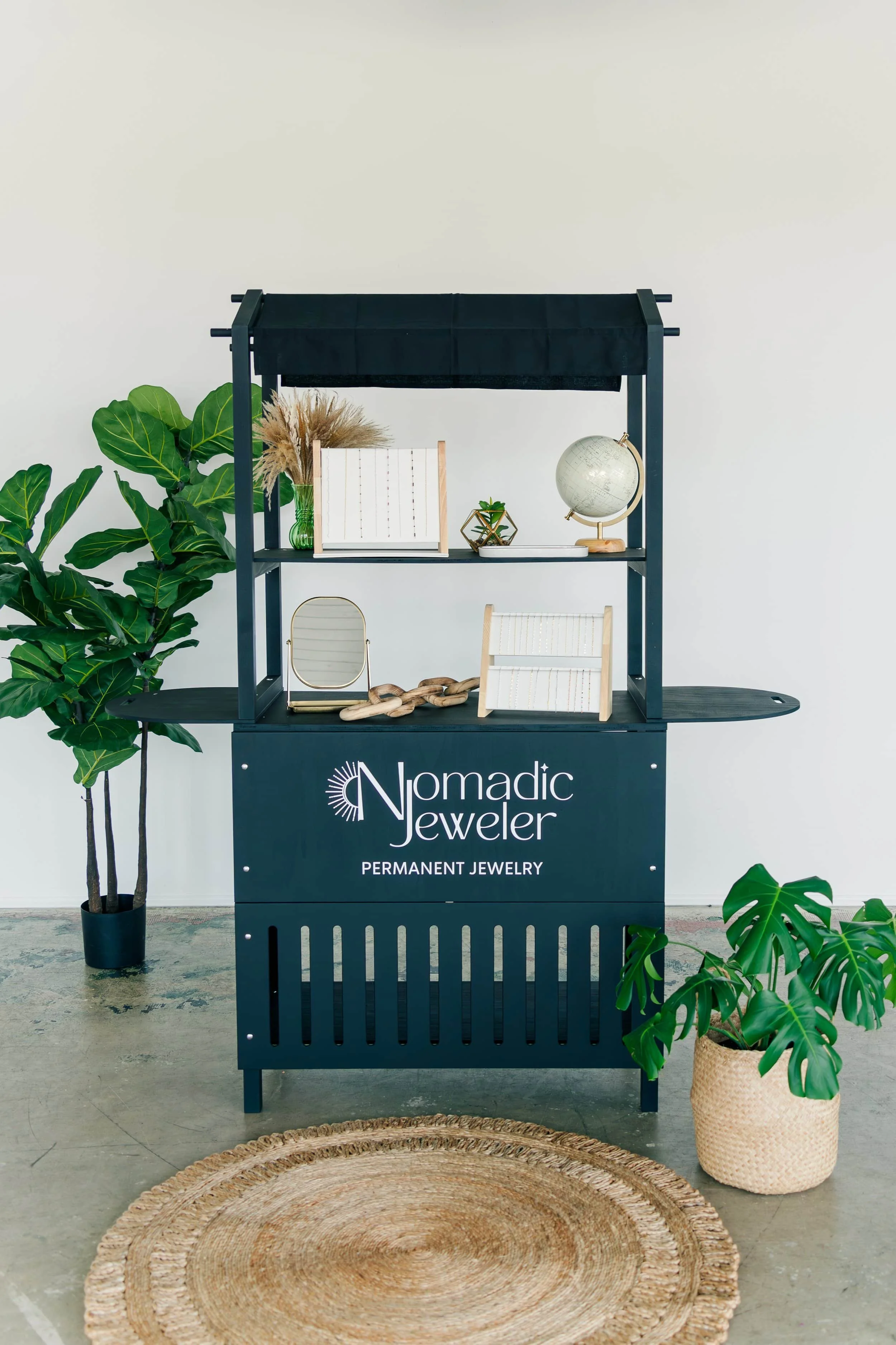 Trade show booth activation display cart permanent jewelry