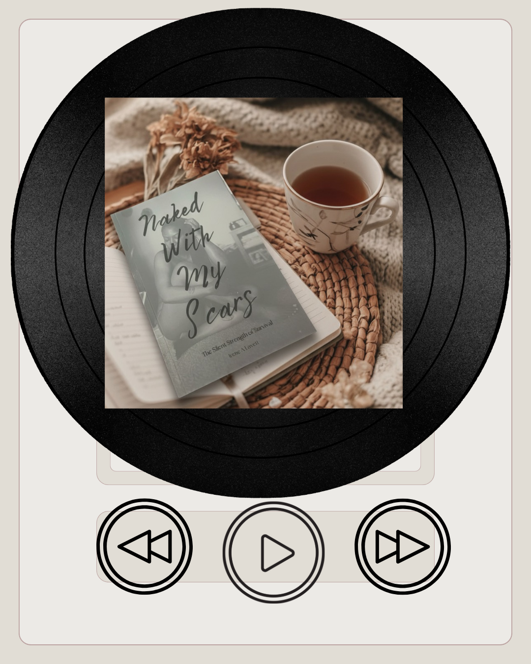 A cup of tea, a book titled 'Naked With My Cars,' and some dried flowers placed on a woven mat and a blanket.