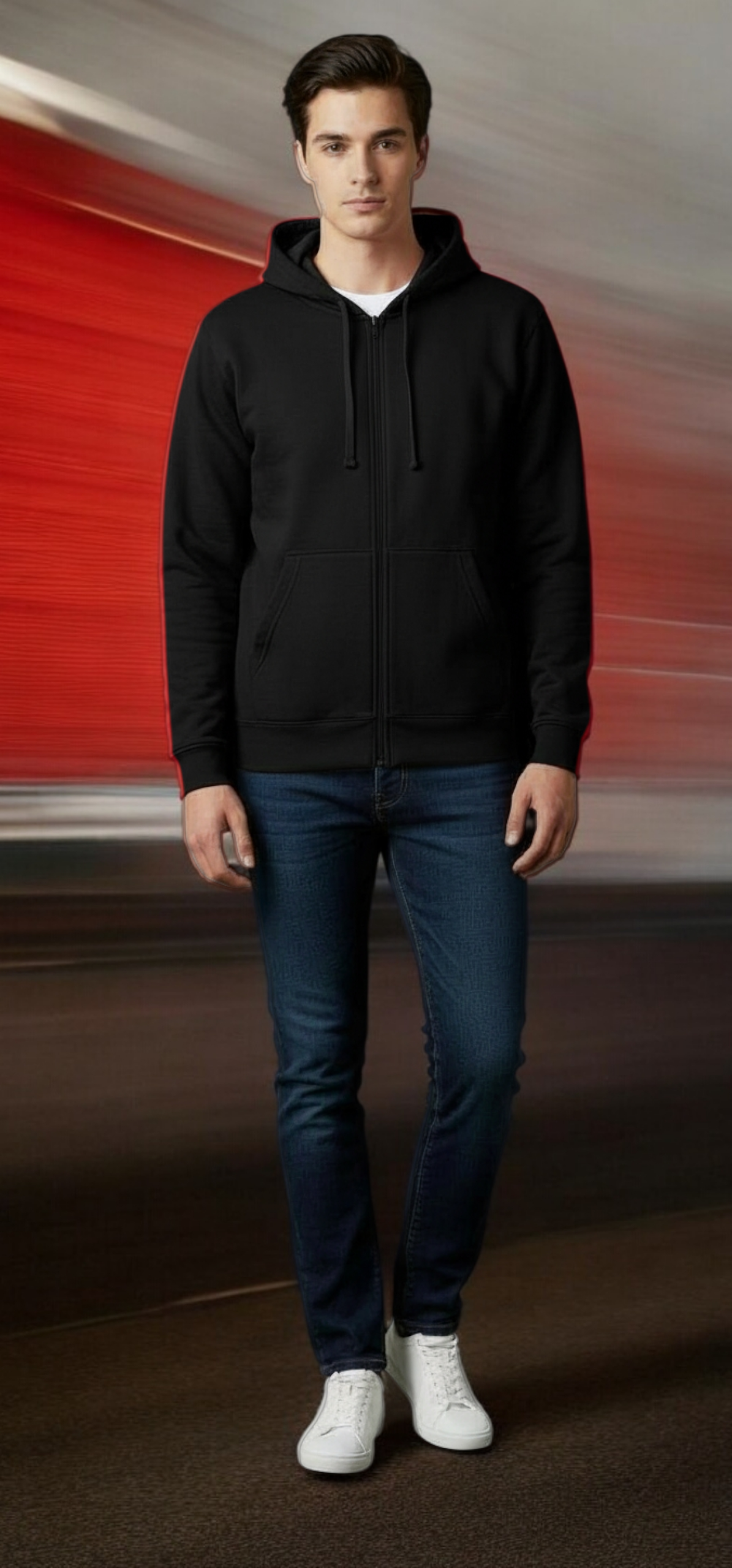 PLAIN BLACK ZIPPED HOODIE - CLEARANCE