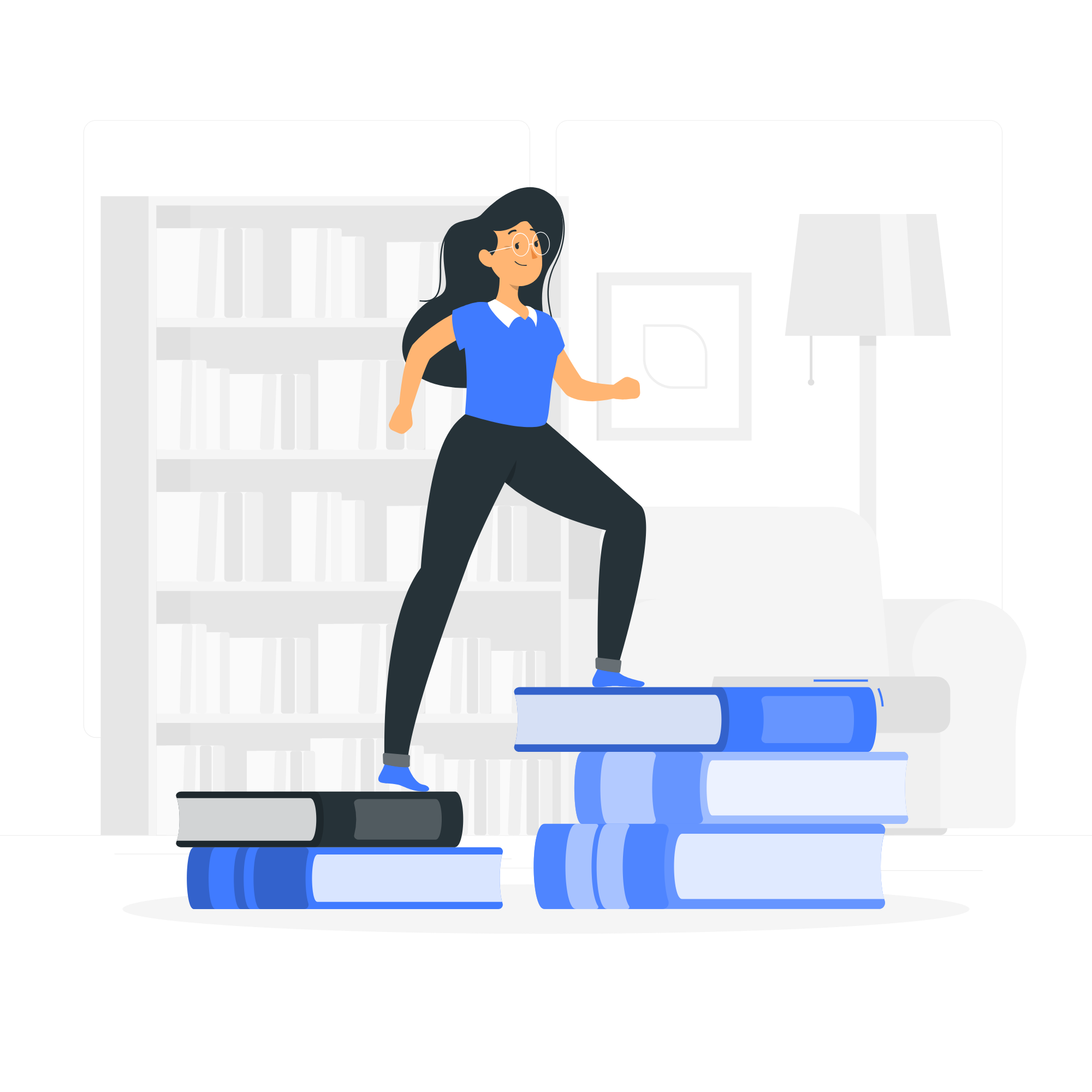 a person standing on books