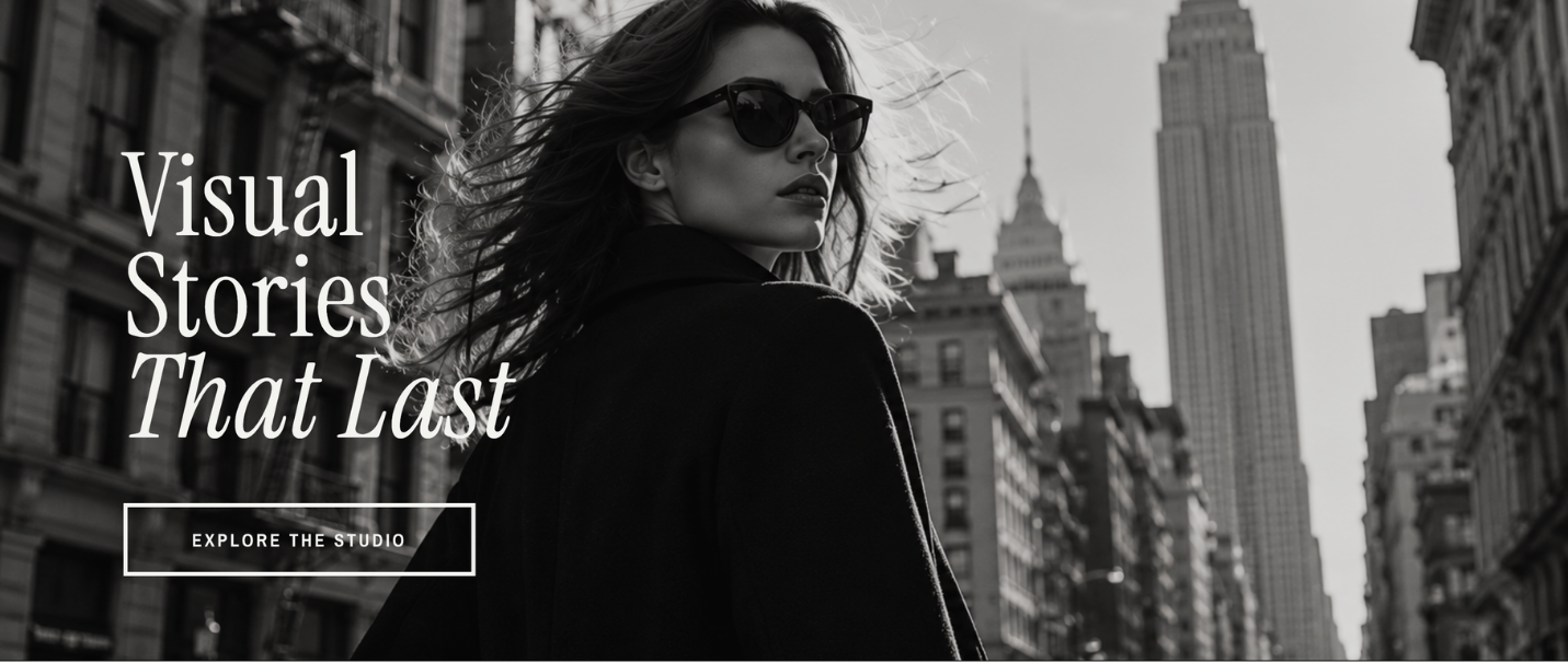 Woman in black and white photo in NYC