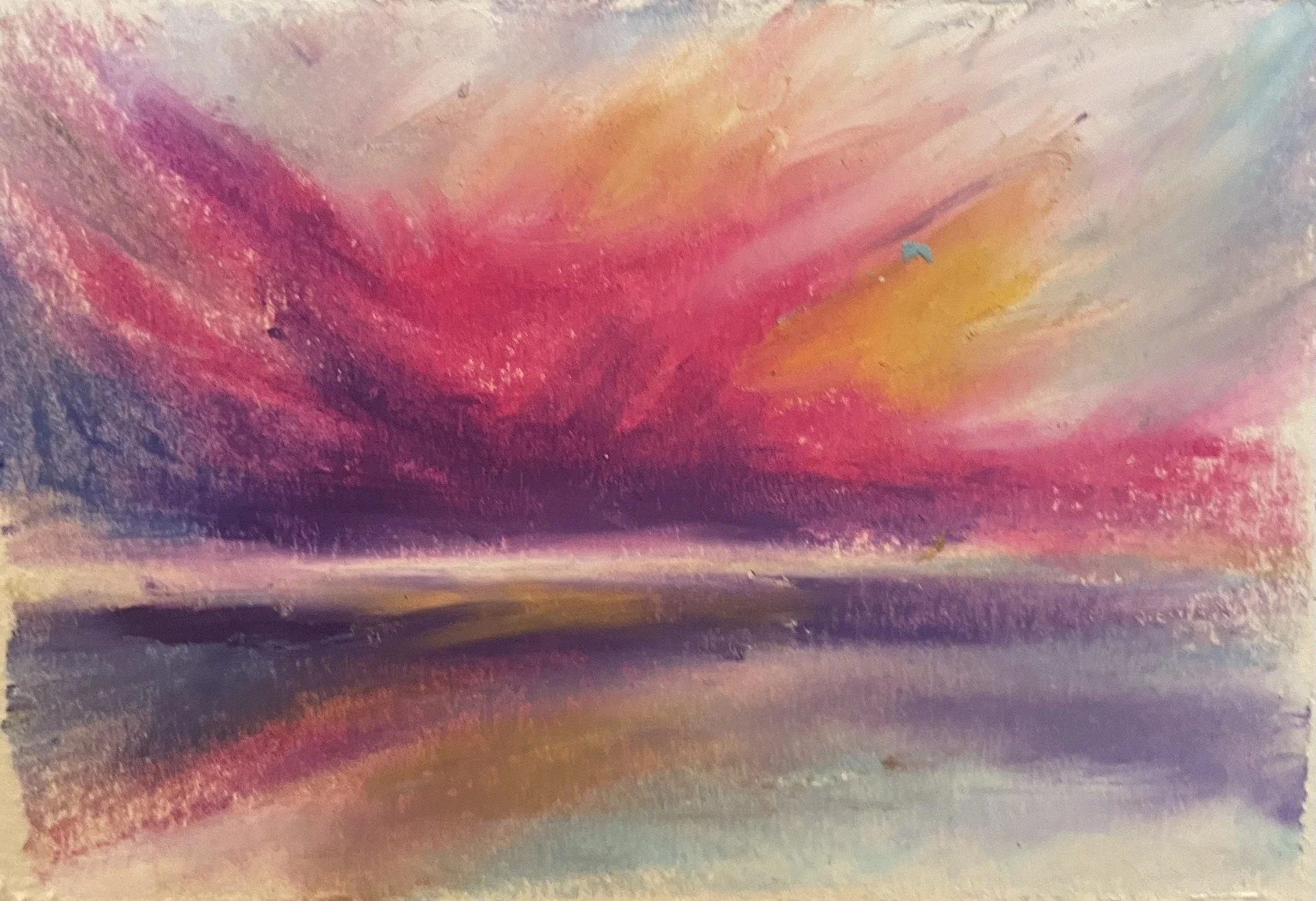 Abstract pastel watercolor painting with pink, purple, yellow, and blue hues blending softly.