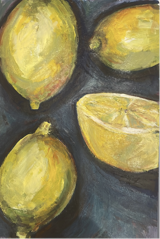 LEMONS, on a blue background