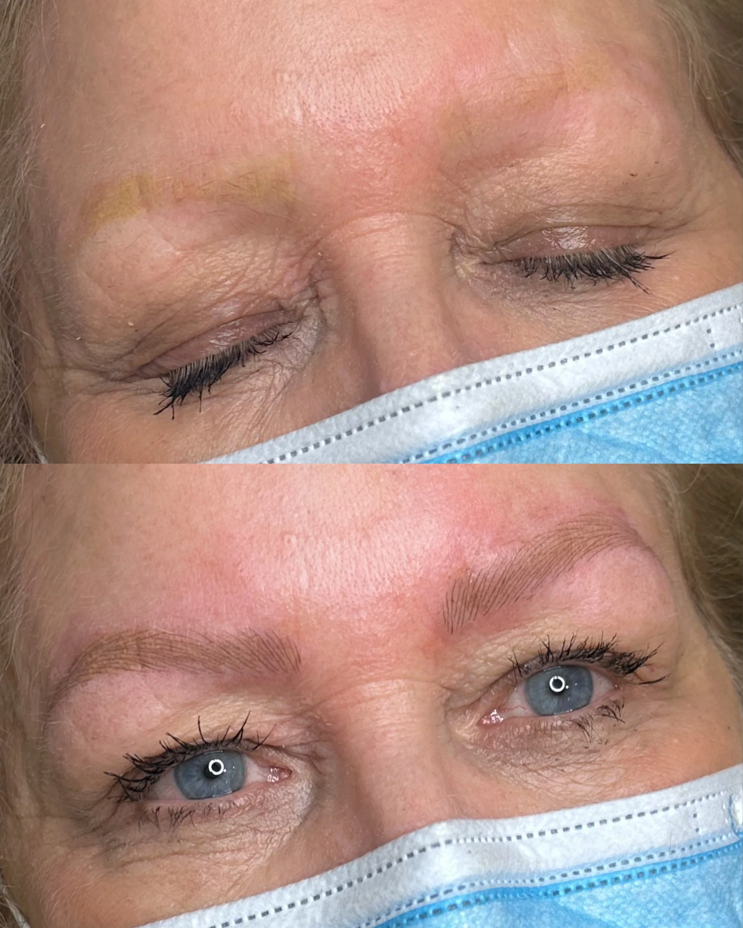 Microblading correction on a client with no natural hair