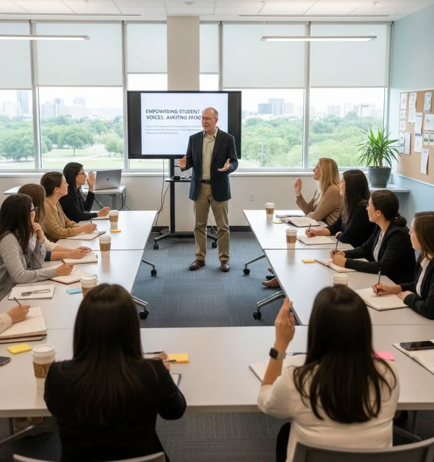 Jeffrey A. Brown leading secondary teacher writing workshop — empowering student voice through structured writing instruction 