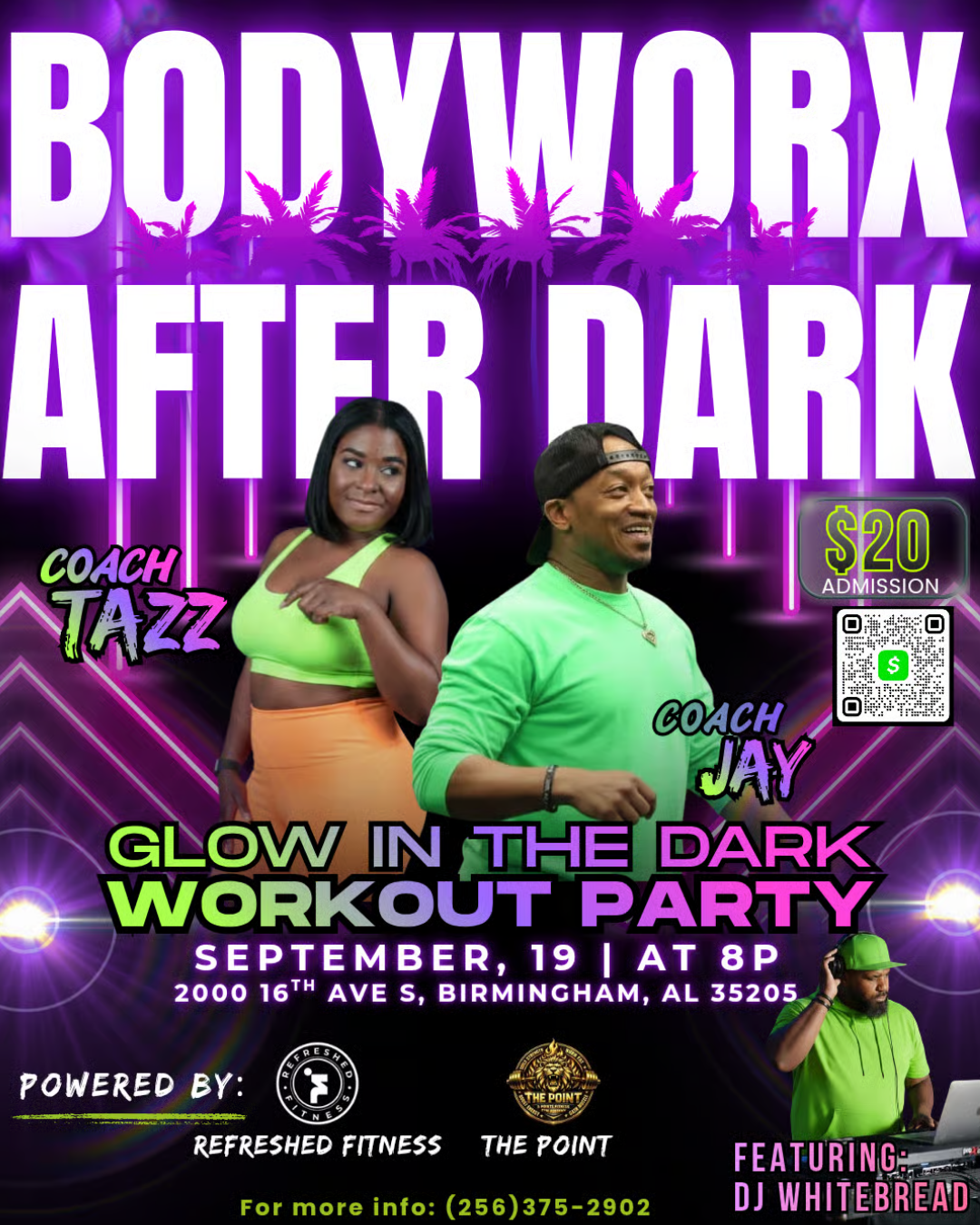 BodyWorx After Dark glow-in-the-dark workout party with Coach Tazz and Coach Jay in Birmingham, Alabama