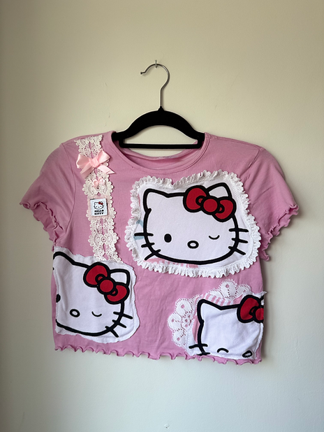 Reworked Upcycled - Cute Frilly Cotton Crop Top (size M)