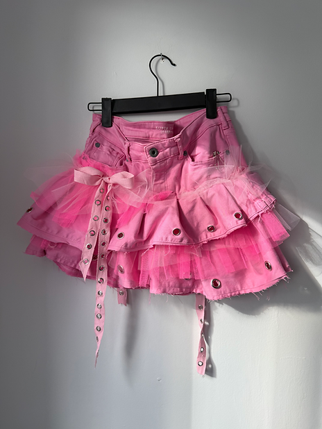 Upcycled Reworked. Pinky Punky Mini Skirt (size S)