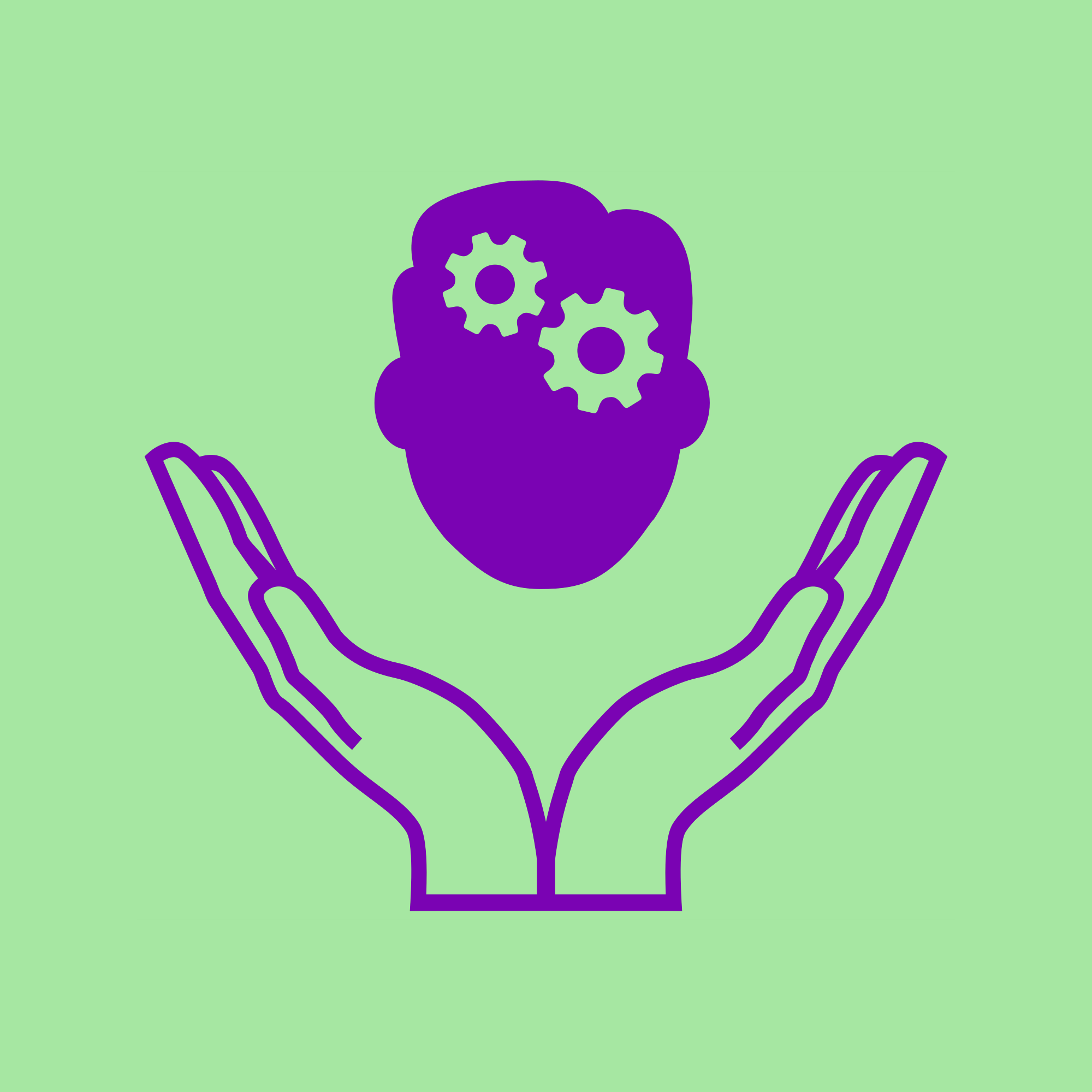 Visual illustration of Trauma-focused CBT Therapy at The Reframe Room. Two hands supporting a head that has gears inside to represent memory processing that is supported with care.