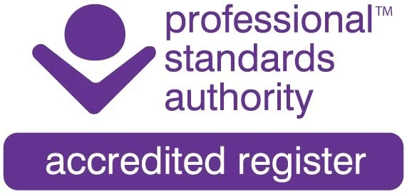 Logo for professional standards authority with a checkmark symbol and the words 'accredited register'.
