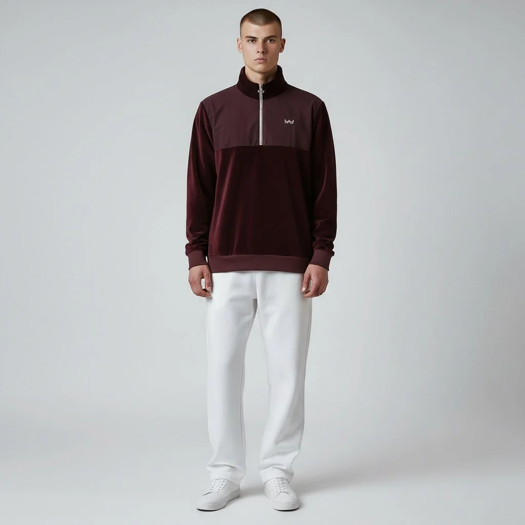 Rey - Ruby Red Velour 1/4 Zip