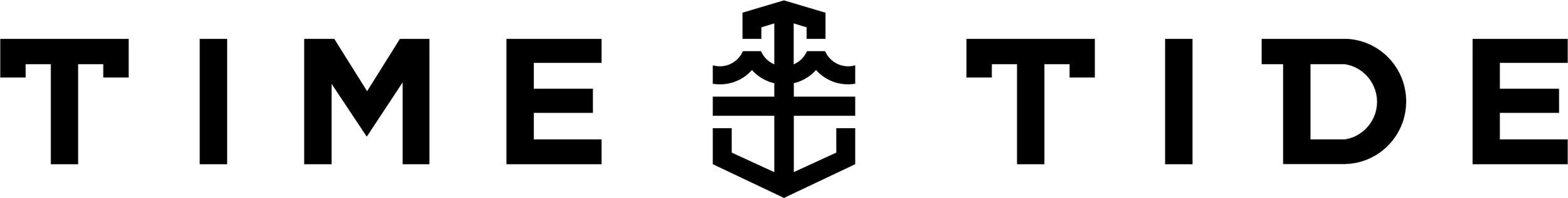 The words "TIME+TIDE" with an anchor icon replacing the letter "+".