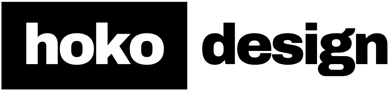 Close-up of black background with white text 'hoko' in bold font.