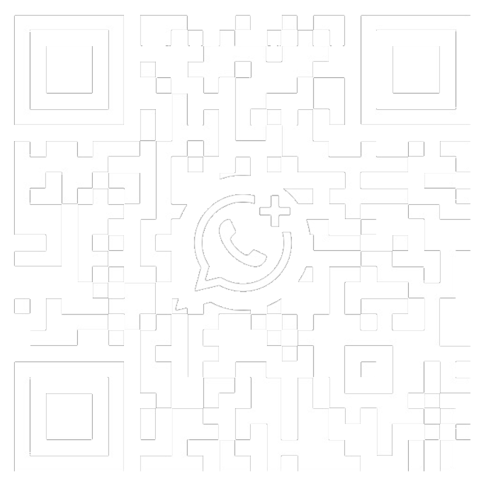 A QR code with a WhatsApp logo in the center.