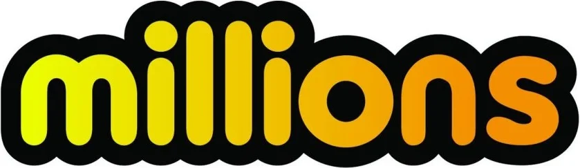 Colorful text logo spelling 'millions' with yellow and orange letters outlined in black.