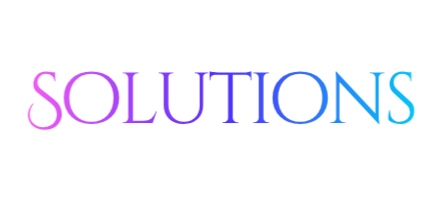Colorful text spelling 'SOLUTIONS' in purple and blue gradient font.