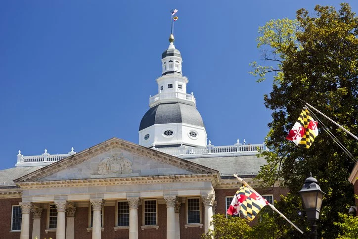 Maryland state legislature with state flag