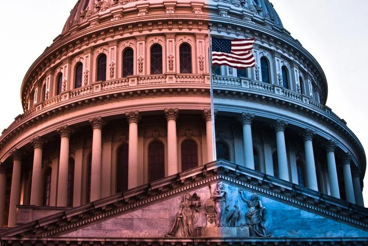 US Capitol with flage