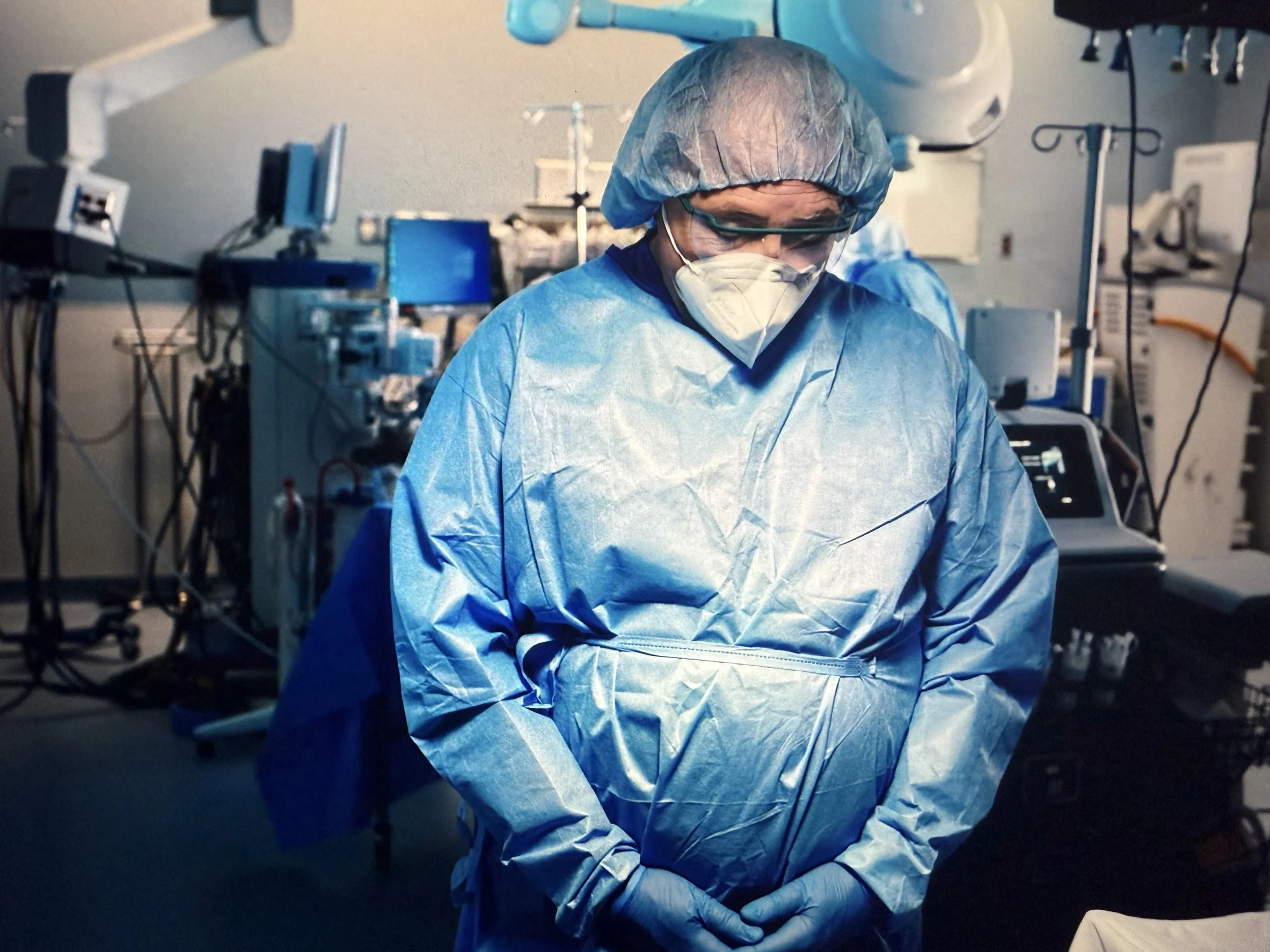 Scott is deep in prayer.