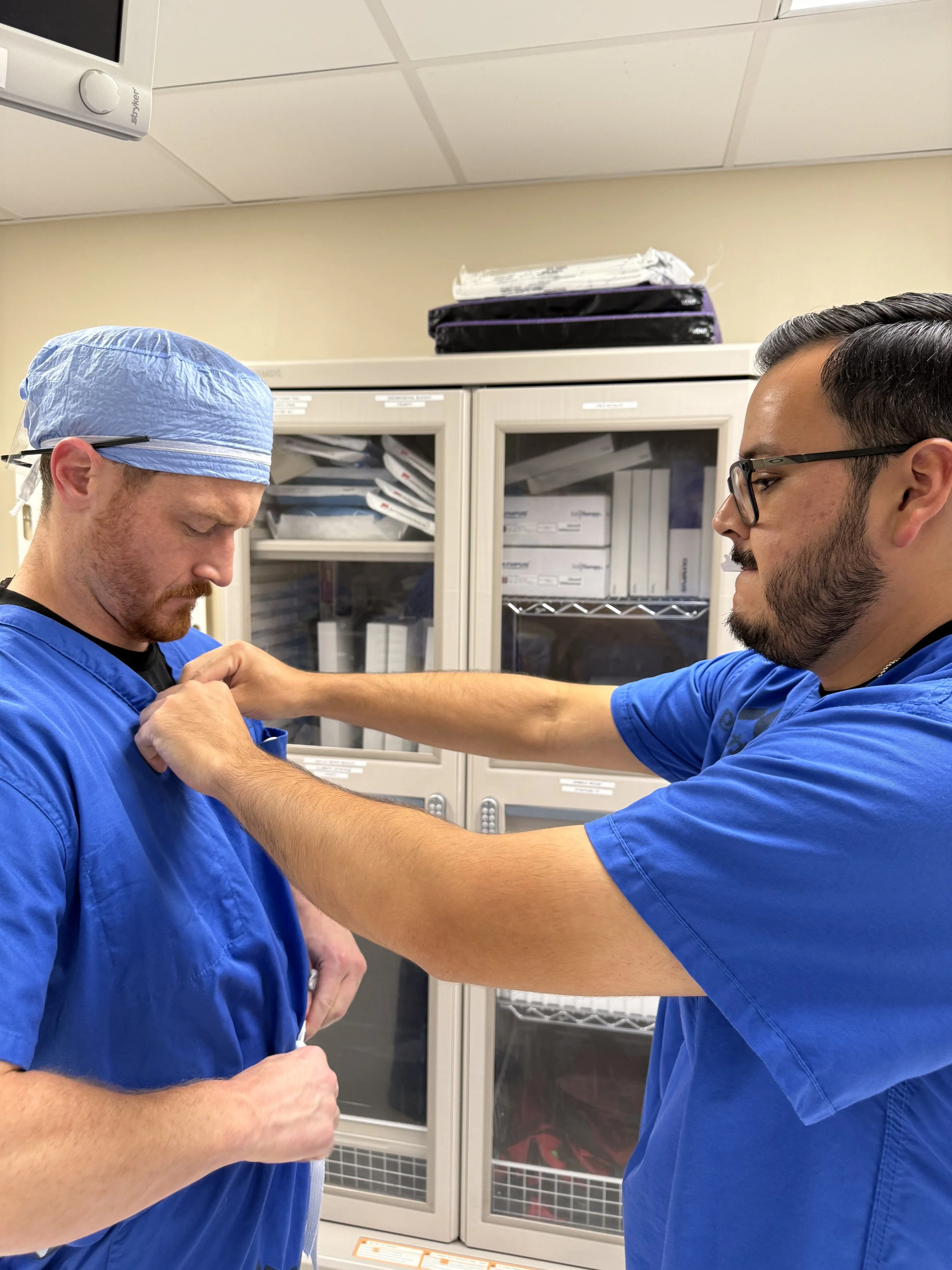 Attaching the lavalier mic.