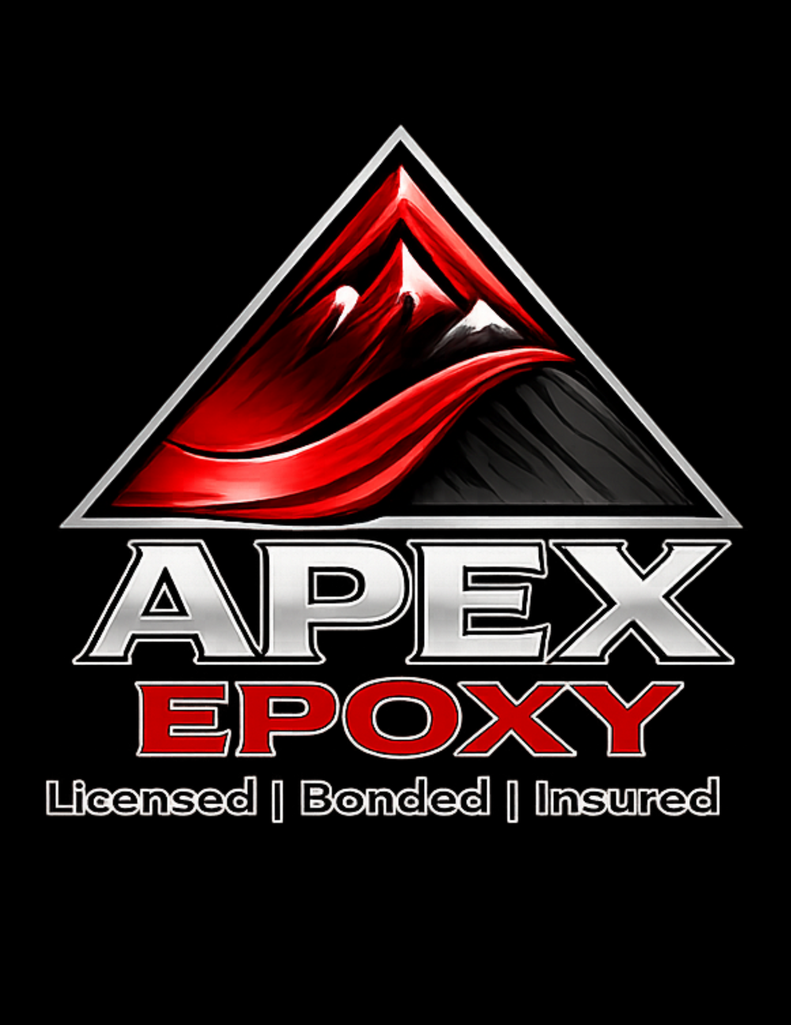 Apex Epoxy  'Licensed | Bonded | Insured' beneath. garage, shop, hangar, basement, office floor installations. residential and commercial epoxy floors garage floor coatings polyaspartic garage floor Alaska, garage floor epoxy near me, concrete coatin